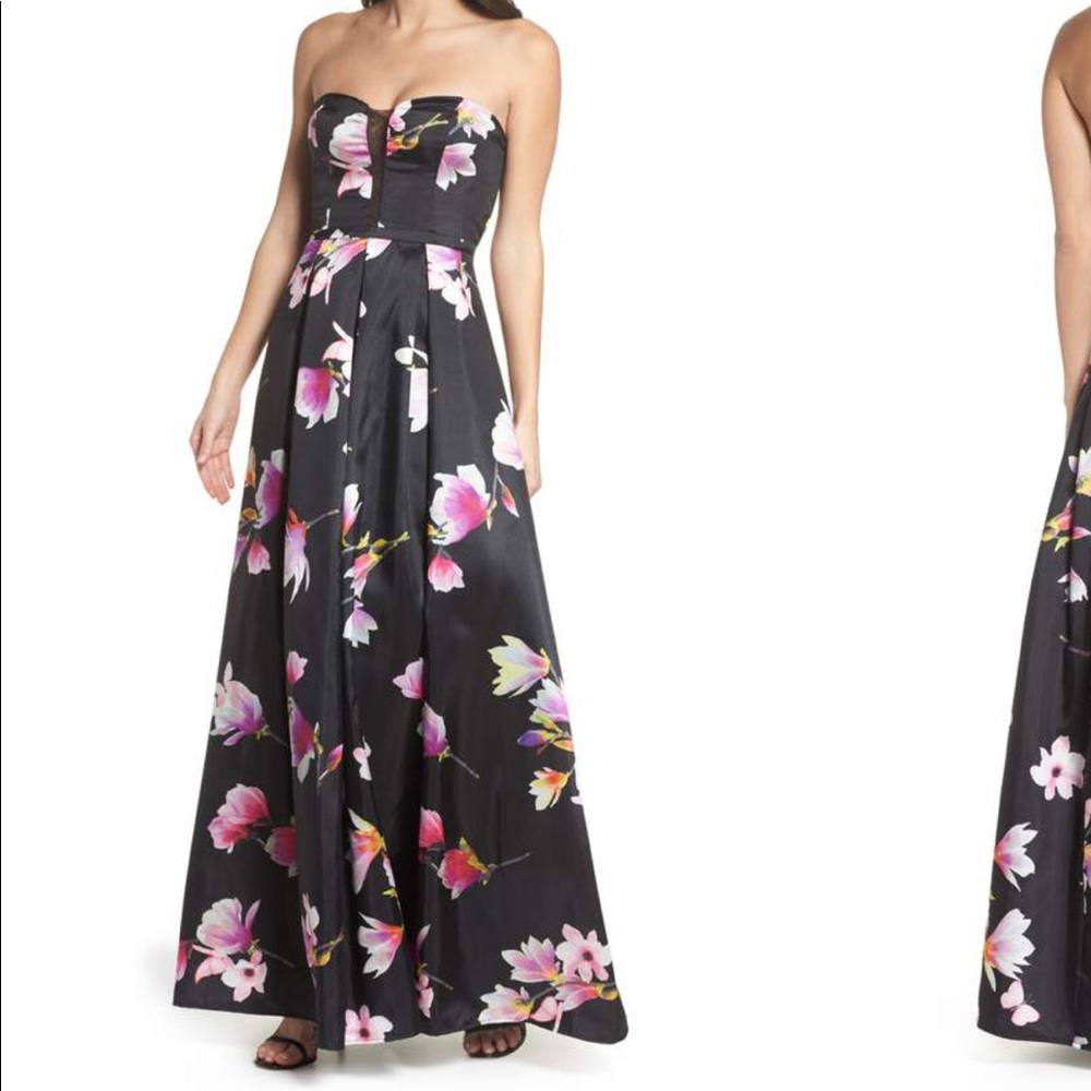 Gown - mesh insert strapless shantung, a-line